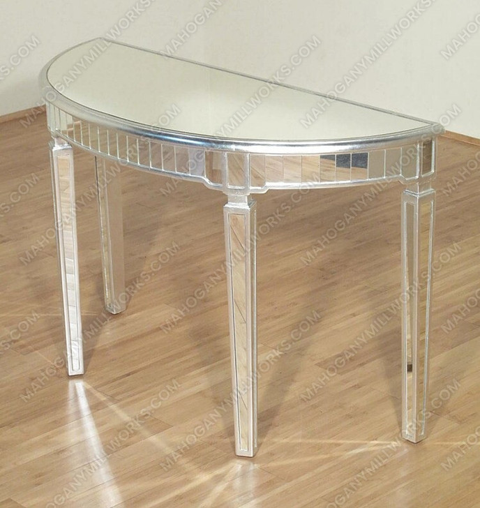 Distressed Silver Sheraton Mirrored Demilune Console Table