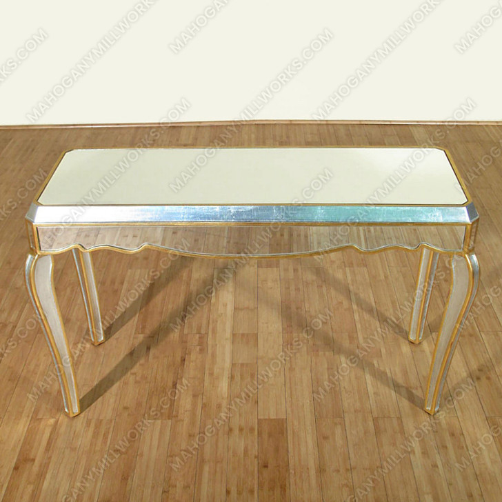 Distressed Silver/Gold French Mirrored 4.5' Console Desk Table