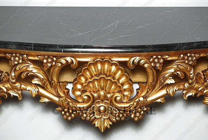 Solid Mahogany Antiqued Gold Ornate Occasional Wall Console Table