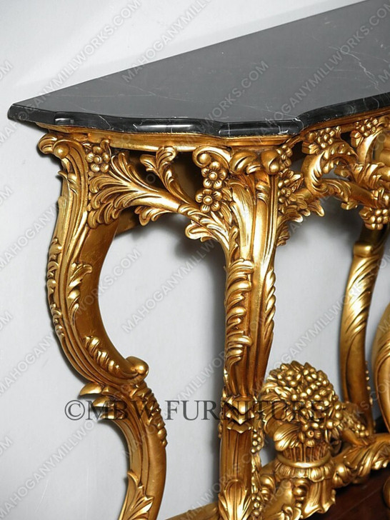 Solid Mahogany Antiqued Gold Ornate Occasional Wall Console Table