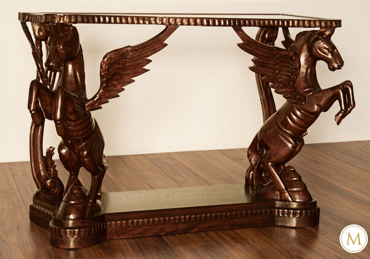 Solid Mahogany Horses Wall Console Table