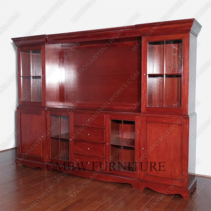 11Ft Wide Solid Mahogany Cherry TV Media Entertainment Center Unit