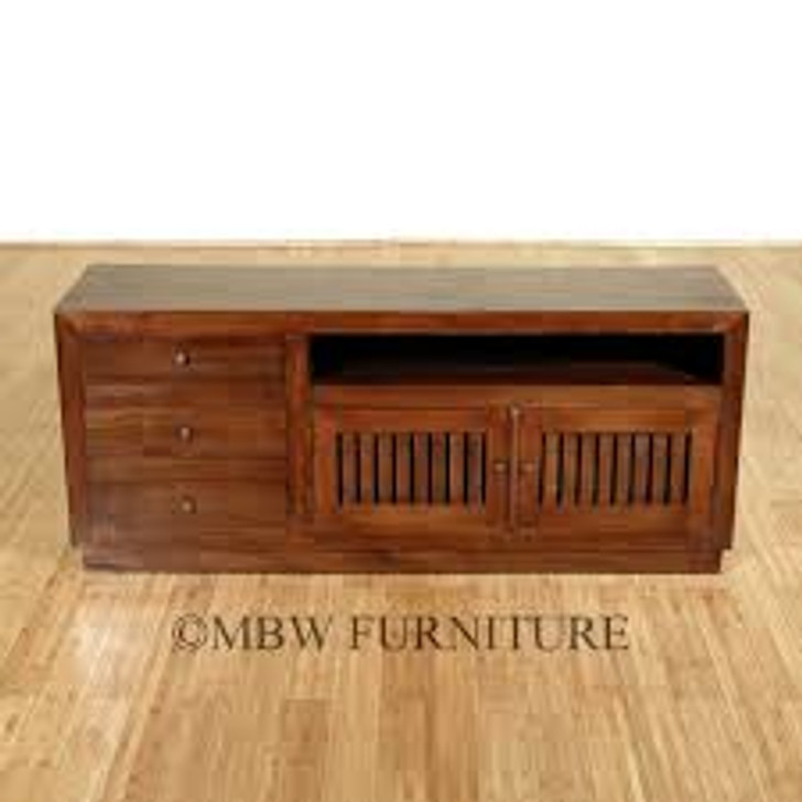 5Ft Wide Hand Made Stained Rustic Mahogany Entertainment Media TV Console