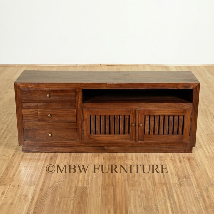 5ft Hand Made Stained Rustic Mahogany Entertainment Media TV Console