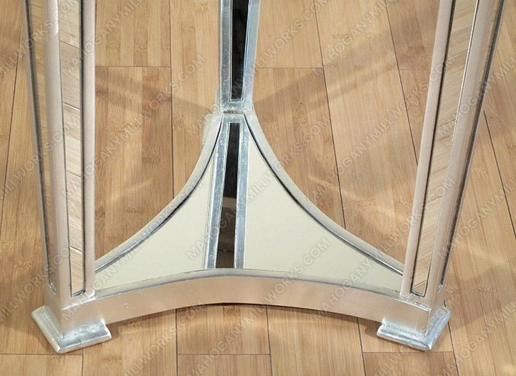 Distressed Silver Neoclassical Mirrored Round End Side Table