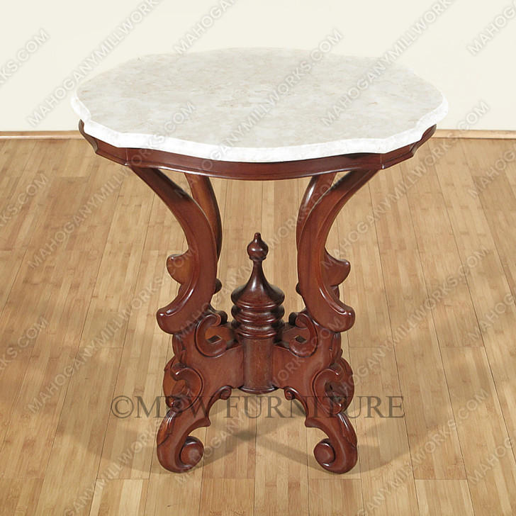 Distressed Solid Mahogany Marble Top Side End Table