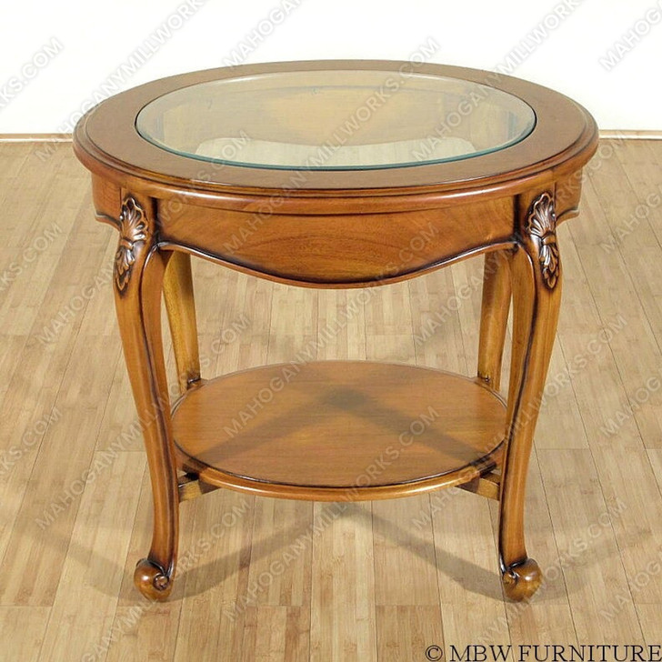Light Mahogany Glass Top Occasional Table
