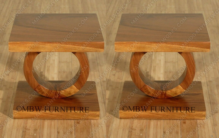 Pair of 2 Vintage Solid Teak Wood Art Deco Occasional End Side Tables