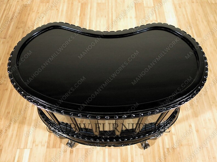 Solid Mahogany Black Finish Victorian Kidney Dumbwaiter Table