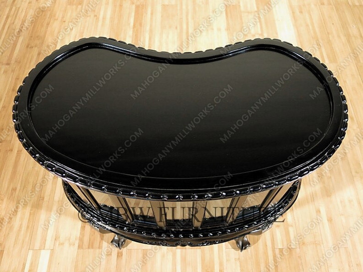 Solid Mahogany Black Finish Victorian Kidney Dumbwaiter Table