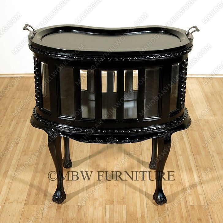 Solid Mahogany Black Finish Victorian Kidney Dumbwaiter Table