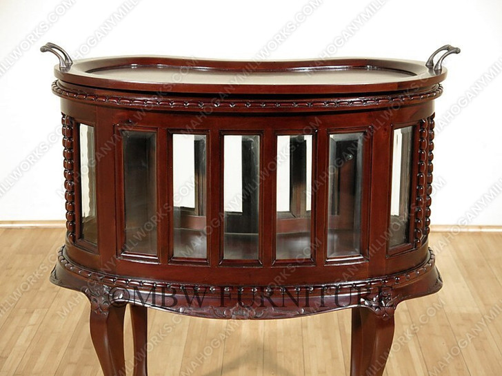 Solid Mahogany Dark Brown Victorian Kidney Dumbwaiter Table w /Tray