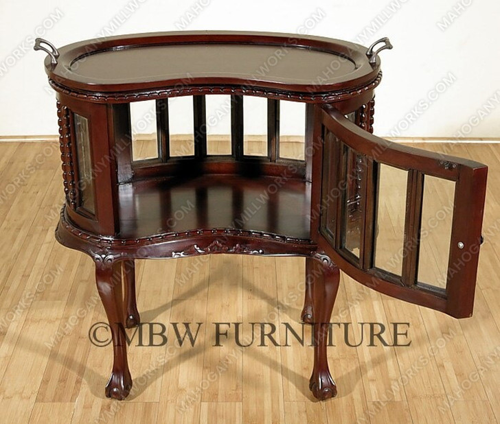 Solid Mahogany Dark Brown Victorian Kidney Dumbwaiter Table w /Tray
