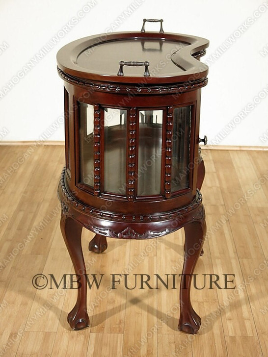 Solid Mahogany Dark Brown Victorian Kidney Dumbwaiter Table w /Tray