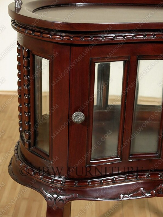 Solid Mahogany Dark Brown Victorian Kidney Dumbwaiter Table w /Tray