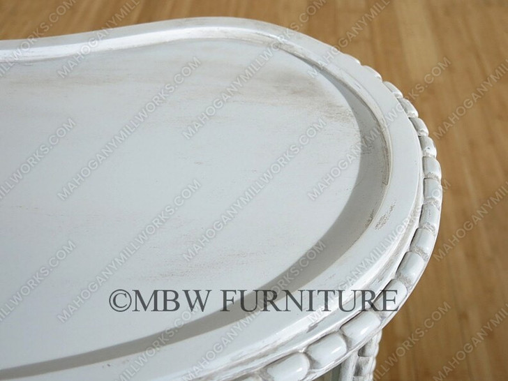 Solid Mahogany Distressed White Victorian Kidney Dumbwaiter Table