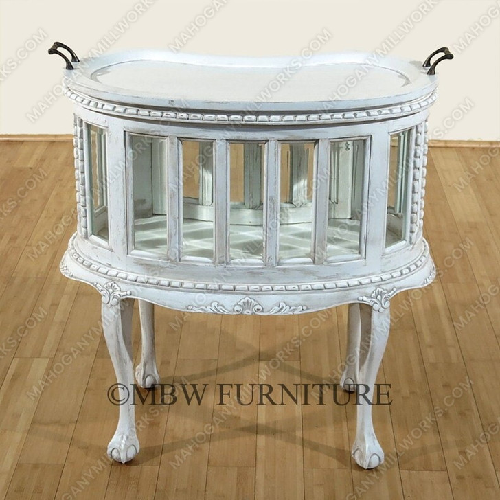 Solid Mahogany Distressed White Victorian Kidney Dumbwaiter Table