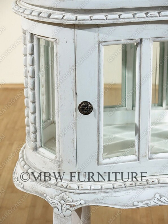Solid Mahogany Distressed White Victorian Kidney Dumbwaiter Table