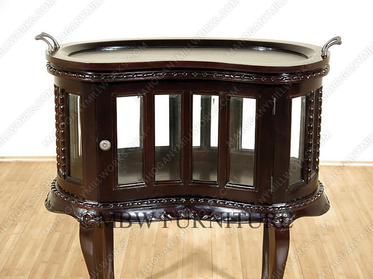 Solid Mahogany Espresso Victorian Kidney Dumbwaiter Table w /Tray