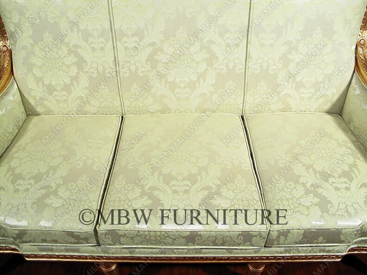 6ft Wide Solid Mahogany Gold French 3-Seat Couch Sofa