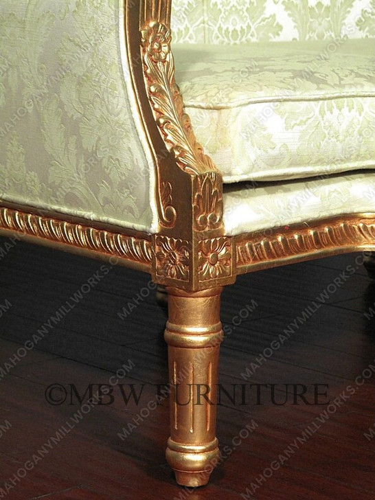 6ft Gold French 3-Seat Couch Sofa