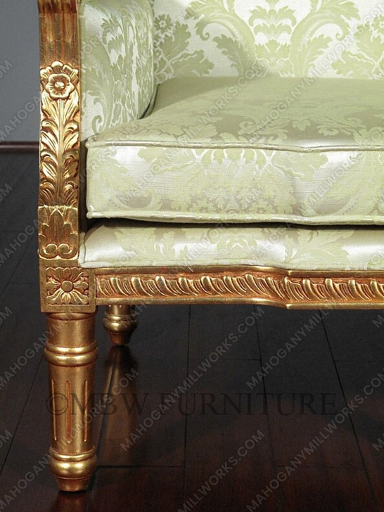 6ft Wide Solid Mahogany Gold French 3-Seat Couch Sofa