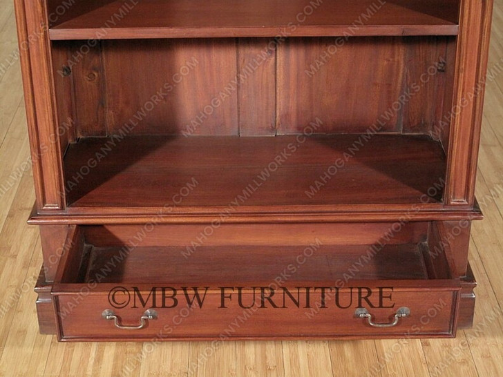 Tall Distressed Mahogany Arched Open Bookcase