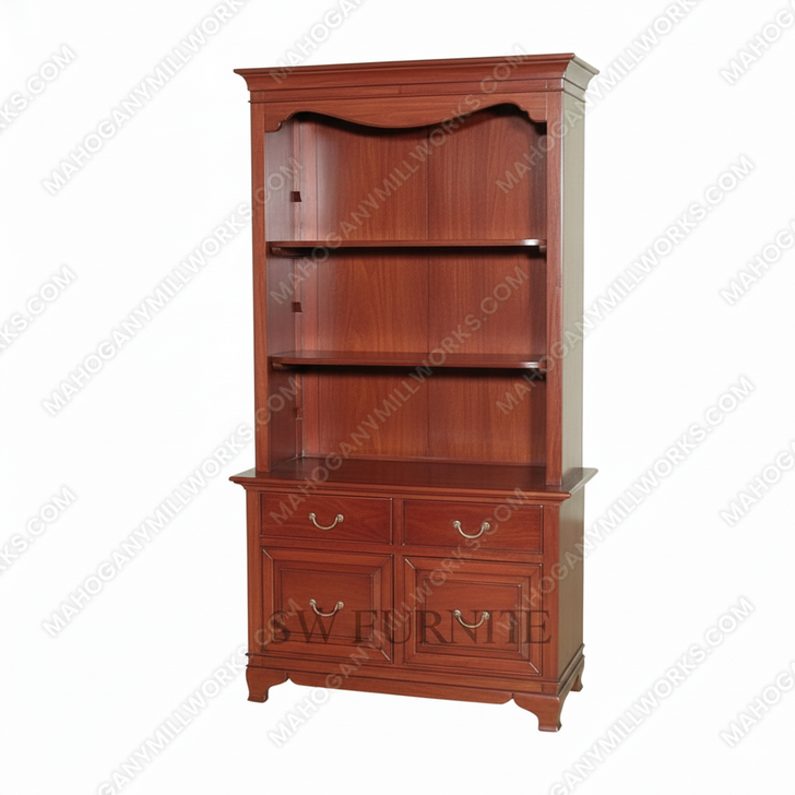 Cherry Queen Anne 3.5Ft Display Bookcase w/ File Cabinets