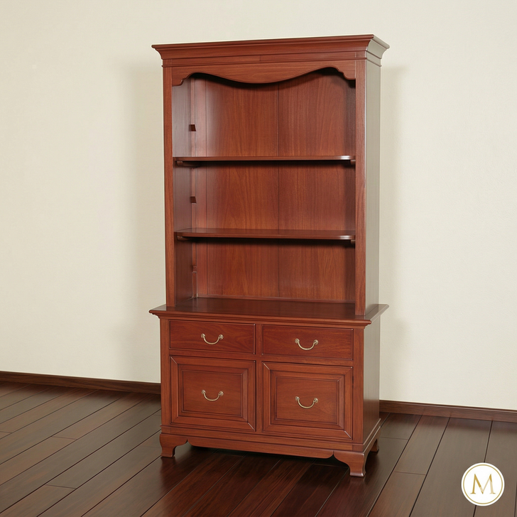Mahogany Open Bookcase w/ Filing Cabinets