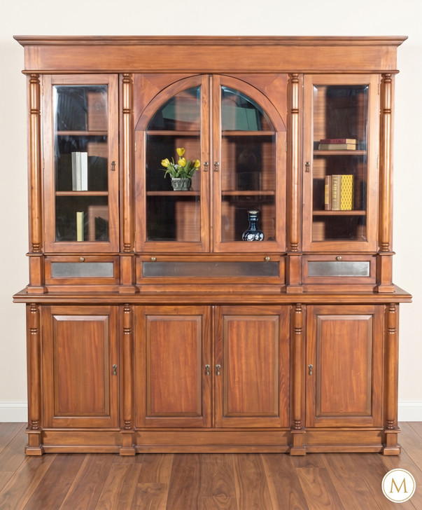 Distressed Traditional Mahogany Display Bookcase Cabinet