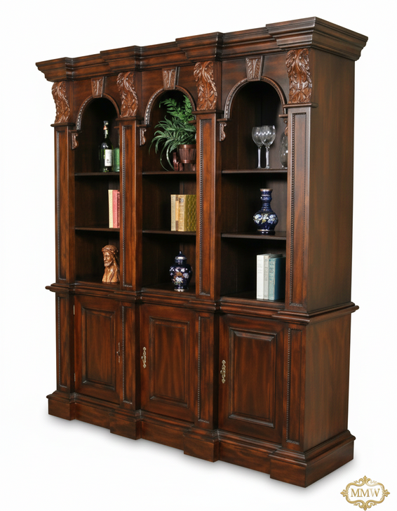 6ft Dark Mahogany Arched Bookcase