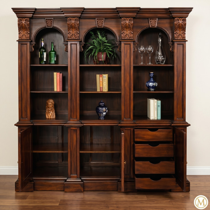 6ft Dark Mahogany Arched Open Bookcase/Display