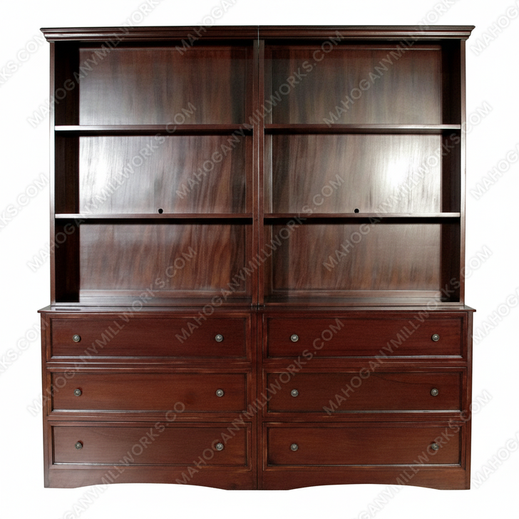 Large Solid Mahogany Open Bookcase Bookshelf w/ Drawers