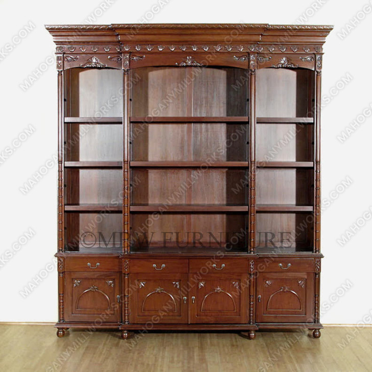 7.5ft Mahogany Open Bookcase w/ Cabinets