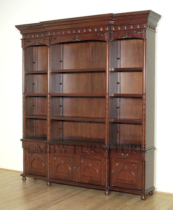 7.5ft Mahogany Open Bookcase w/ Cabinets