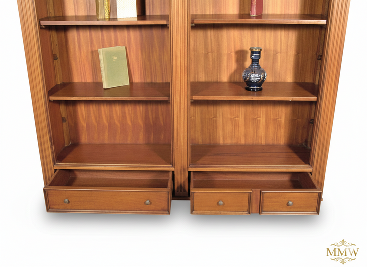 Mahogany Triple Arched Bookcase with Drawers