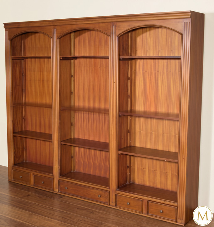 Mahogany Triple Arched Bookcase with Drawers