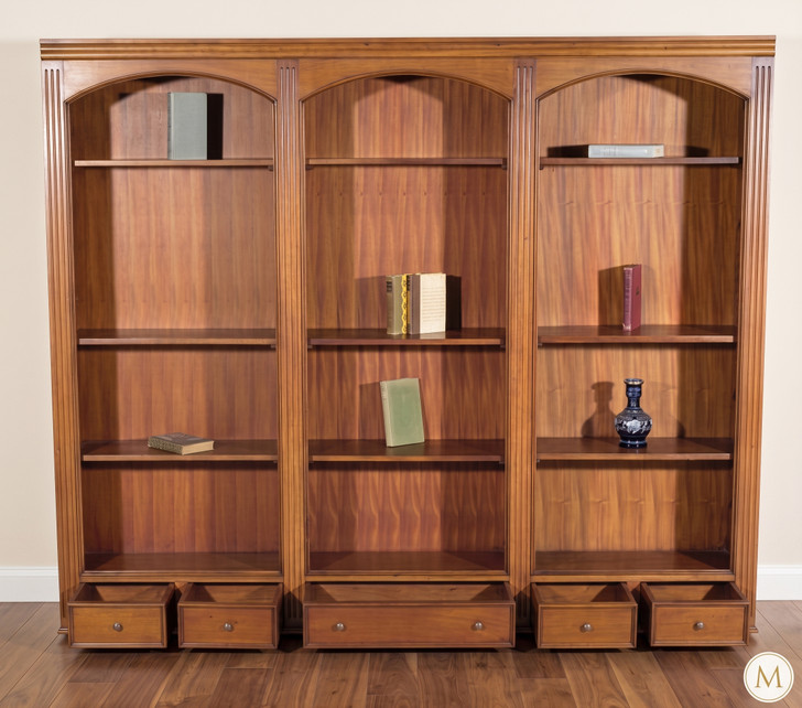 Mahogany Triple Arched Bookcase with Drawers
