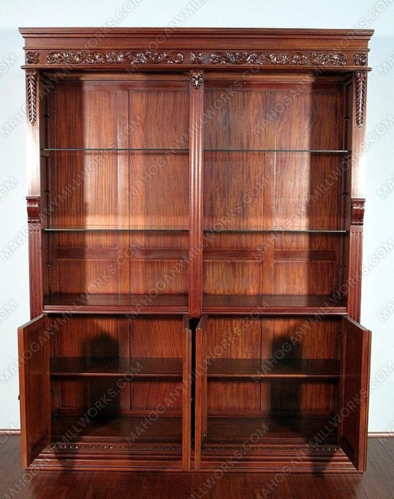 Solid Mahogany 6Ft Open Bookcase Bookshelf w/ Cabinet Storage