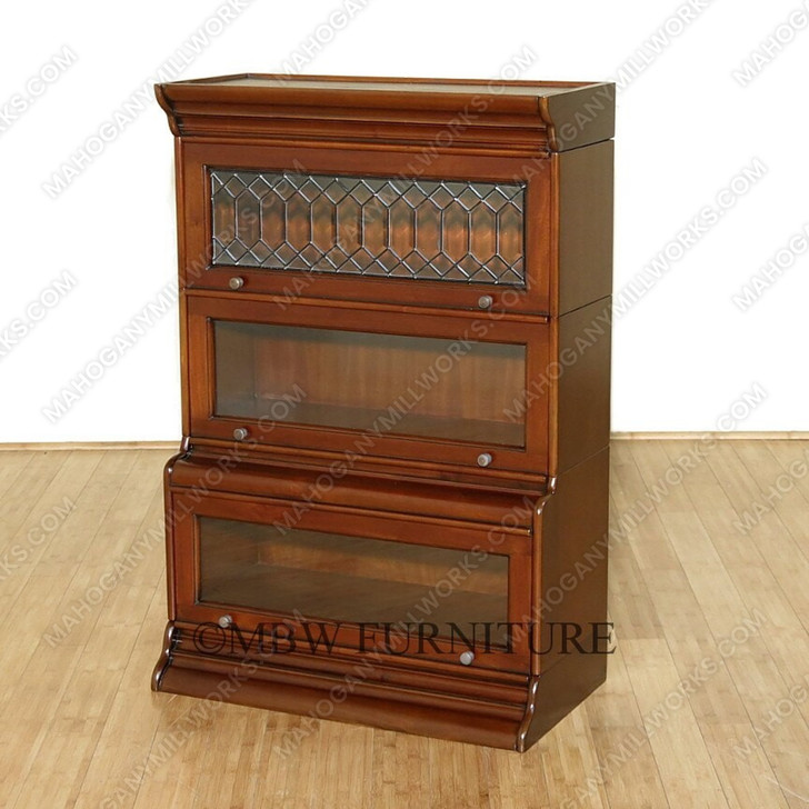 Mahogany 3-Stack Barrister Bookcase w/ Leaded Glass