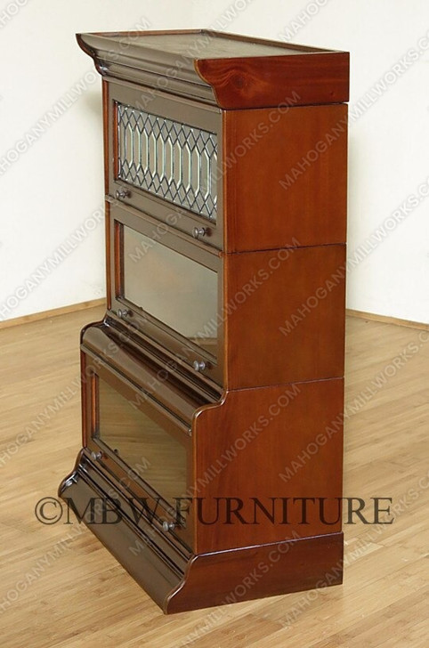 Mahogany 3-Stack Barrister Bookcase w/ Leaded Glass