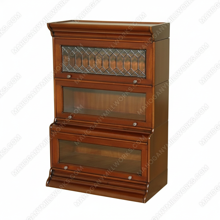 Mahogany 3-Stack Barrister Bookcase w/ Leaded Glass