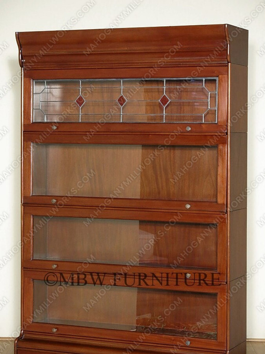 Mahogany Barrister Lawyer's Bookcase w/ Leaded Stained Glass