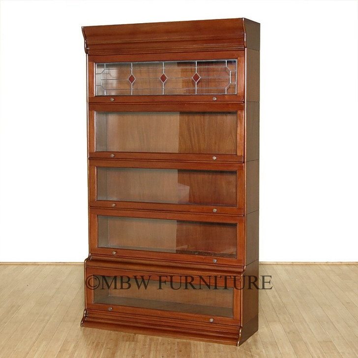 Mahogany Barrister Lawyer's Bookcase w/ Leaded Stained Glass