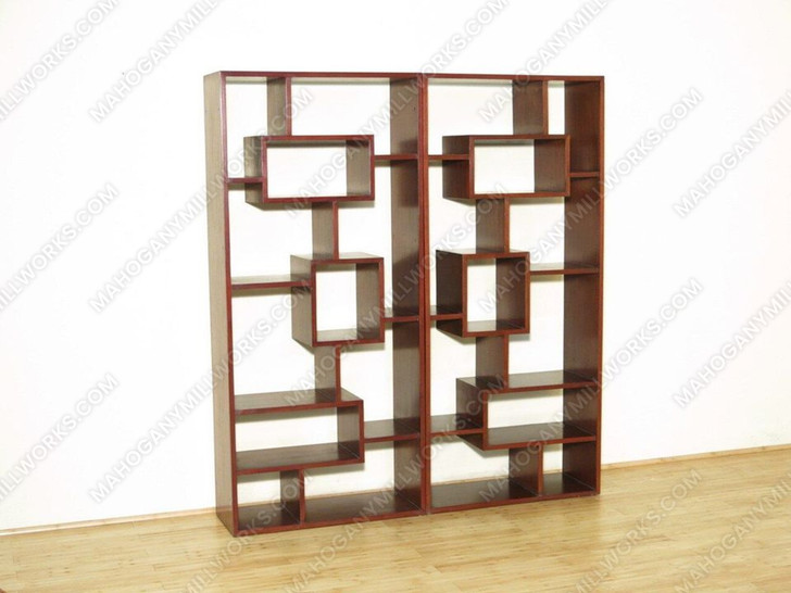 Bespoke Cherry Double Art Deco Sectional Wall Open Bookcase