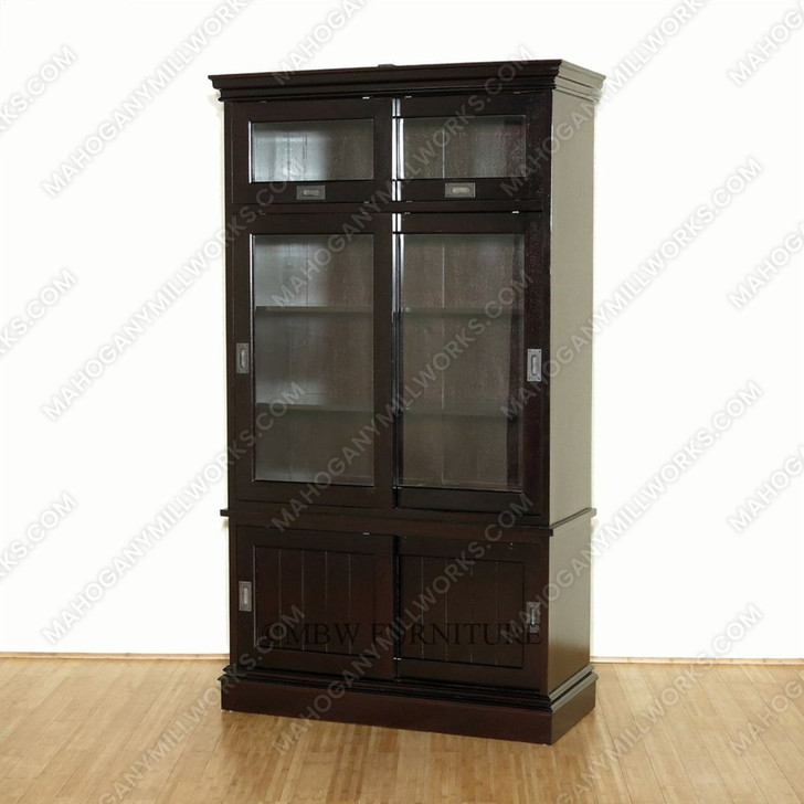 Solid Mahogany Espresso Bookcase Display Cabinet