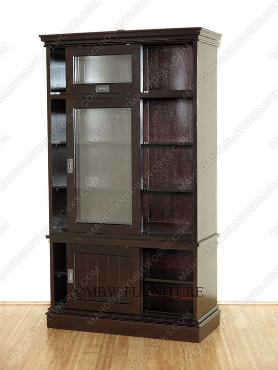 Solid Mahogany Espresso Bookcase Display Cabinet