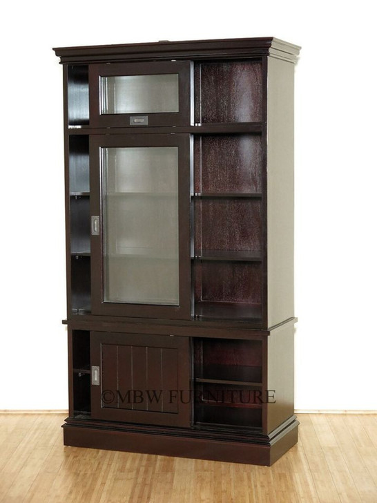 Solid Mahogany Espresso Bookcase Display Cabinet