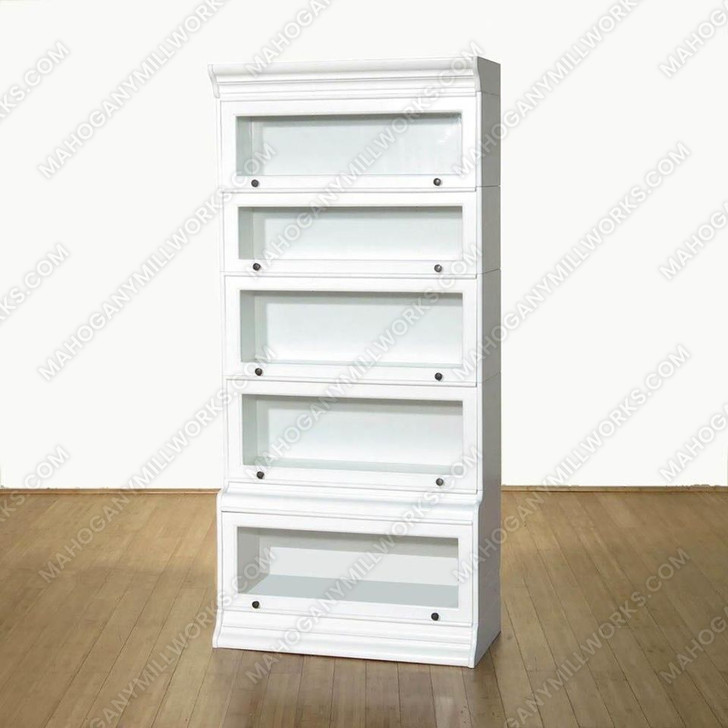 Solid Mahogany White Stacked Barrister Bookcase Curio w/ Plain Glass