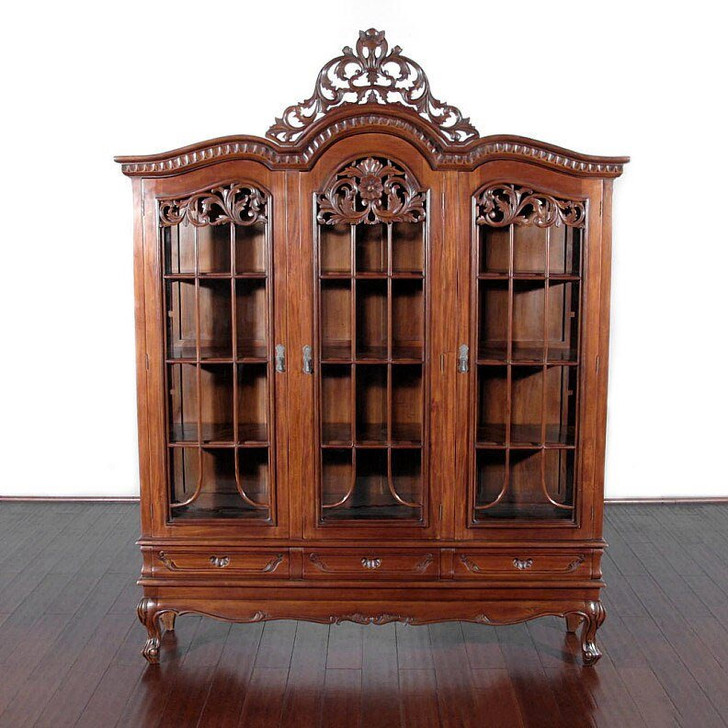 Walnut French Bookcase Display Cabinet